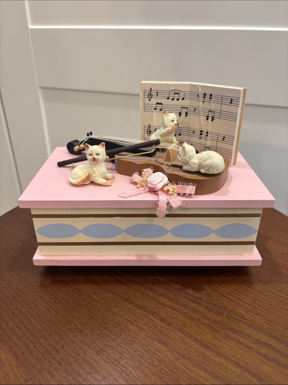 Enesco Pink and Wood Tone Musical Jewelry Box